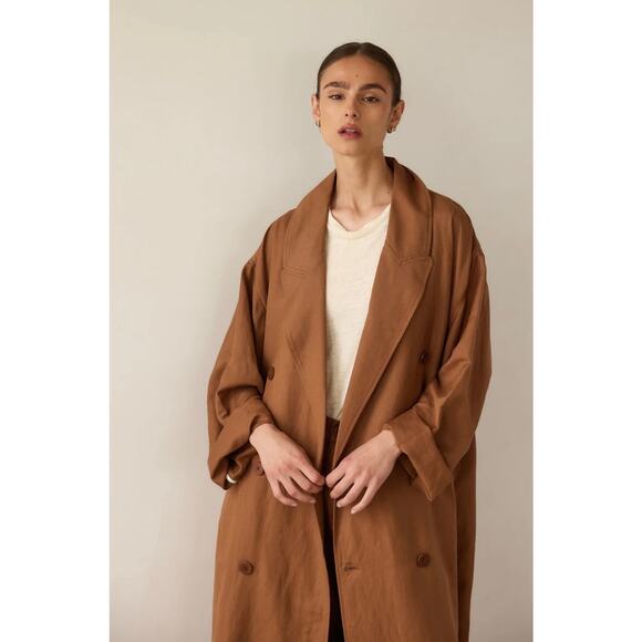 Jamie Haller The Linen Baggy Trench Coat Camel Oversized Small Petite Tan - Picture 4 of 13